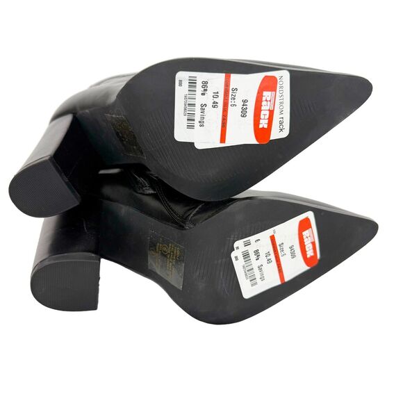 CHASE + CHLOE Block High Heel Faux Leather Pointed Boots 6 Black Zipper Ankle - Picture 5 of 7